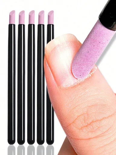 5Pcs Nail Art Tool Set 45 Degree Cuticle Remover Dead Skin Pusher Nail Buffer Polisher Pen Quartz Ceramic Head Manicure Pedicure Kit Home Professional Use Nail Black