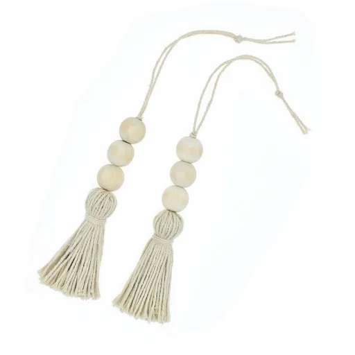 2PCS， Wood Bead Ornaments Farmhouse Beads with Tassel Ornaments Hanging Decoration for Closet Handle Door Handle
