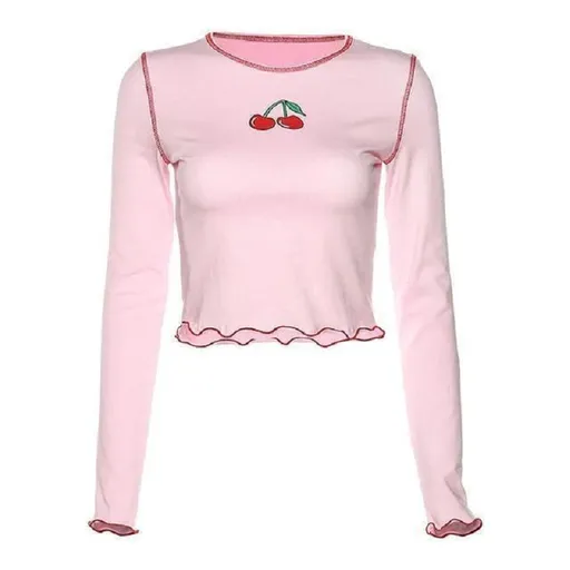 Hod Health & Home Cherry Belly Shirt Crop Top - Pink - S