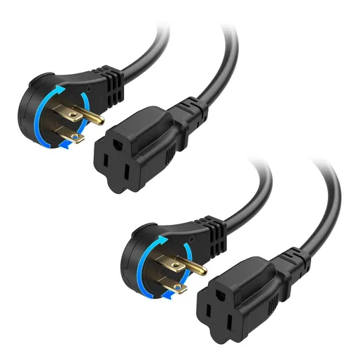 [ETL Listed] 2-Pack 16 AWG 360° Rotating Flat Plug Short Extension Cord - 1ft, 13A/1625W, Low Profile 3 Prong Power Extension Cords, NEMA 5-15P to NEMA 5-15R, Black