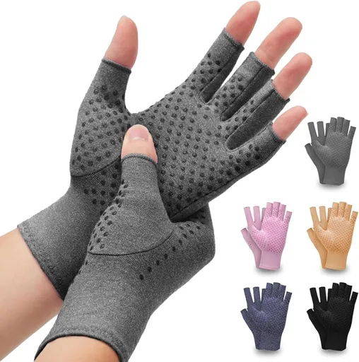 2-Pair Arthritis Compression Gloves- for Hand Arthritis, Carpal Tunnel Pain, Rheumatoid Arthritis, RSI, Fingerless, Anti-Slip, Breathable Gloves for Men & Women, Typing, Daily Use - Gray - Size M