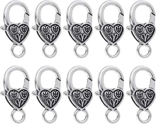 Heart Lobster Claw Clasps 20 Pieces Large Heart Lobster Claw Clasps for Necklaces Bracelet DIY (Silver)