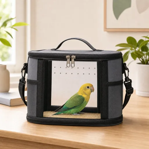 Small Animal Travel Carrier Bag - Grey Small Nylon and Plastic Portable Pet Carrier with Shoulder Strap and Carry Handle for Parrots, Hamsters, Guinea Pigs and Rabbits