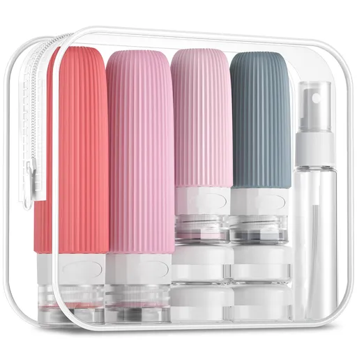 16-Piece Travel Bottle Set with Leak-Proof Silicone Squeeze Bottles – Reusable Toiletry Containers for Shampoo, Lotion, Makeup Remover (Pink) | Other Colors Available in Store