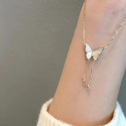 Gold Dainty Initial Necklace Gold Plated Butterfly Pendant Name Necklaces Delicate Everyday Necklace for Women Minimalist