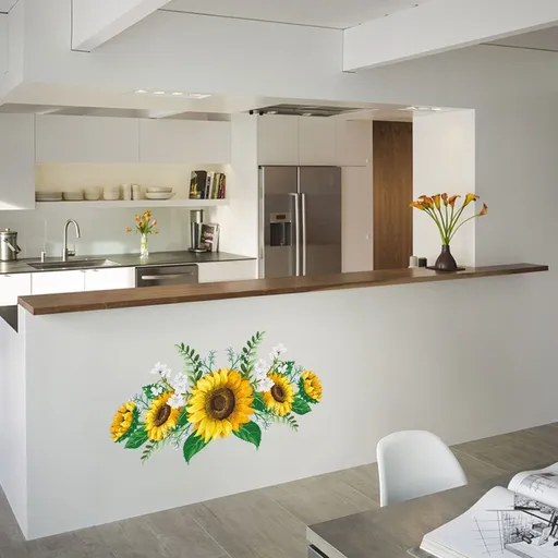 Wall Stickers Sunflower Floral Removable Wall Decals for Walls Door Peel and Stick Wall Decor Plant Wall Stickers Flower Wall
