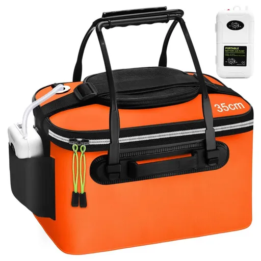 8 Gallon Foldable Fishing Bucket Portable Aerator EVA Live Bait Bucket Quiet Air Pump - Orange