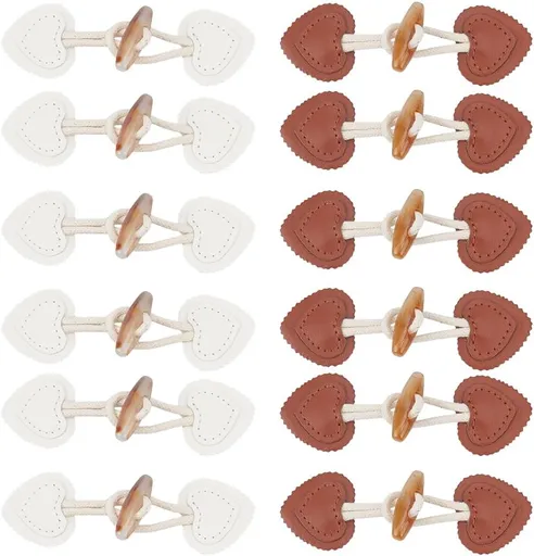 12 pieces - Leather Toggle Buttons - PU leather sew-on fasteners - Horn buttons for trench coats - sew-on fasteners - with resin buttons - leather fastening buttons - toggle buttons - for coats, sweaters, knitwear, jackets, DIY accessories - white, b
