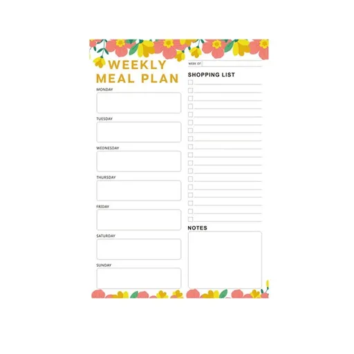 Floral Weekly Meal Planner Notepad | Magnetic Refrigerator Organizer | 60-Page Tear-Off Grocery List | 10x6.93 Inches | Green & Red Fitness Menu Planner for Kitchen & Gym