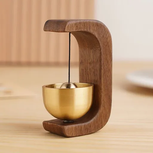 Magnetic Wooden Doorbell Chime with Brass Bell, Shopkeeper Style Entry Alert for Doors, Shops and Home Entrances, Brown