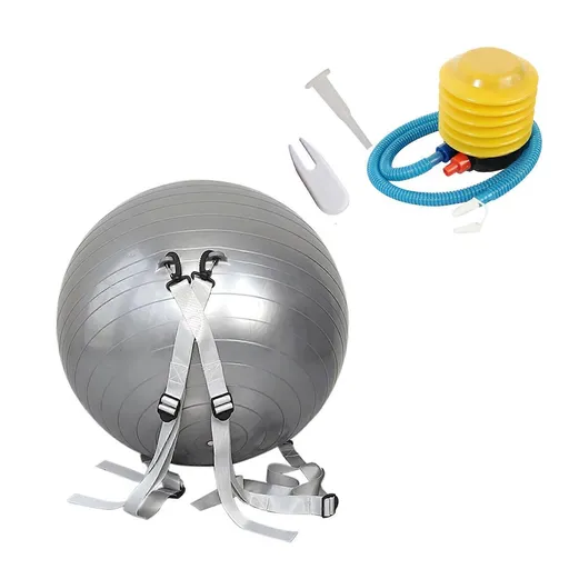 Gray Rebound Yoga Ball with Adjustable Shoulder Belt & Pump 55cm Inflatable Exercise Ball for Core Training Stretching Yoga Fitness