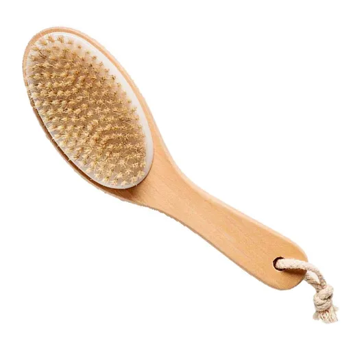 Natural Boar Bristle Body Brush with Contoured Wooden Handle Use regularly for smoother and glowing skin.