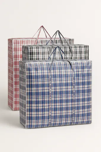 48x Large Stripe Bag Packing Storage Strip Zip Shopping Travel Check House Moving 78cm x 90cm x 25cm