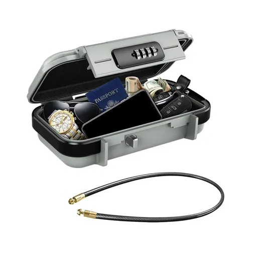 Portable Safe Box Combination Code Security Case LockBox with Removable Chain Gray