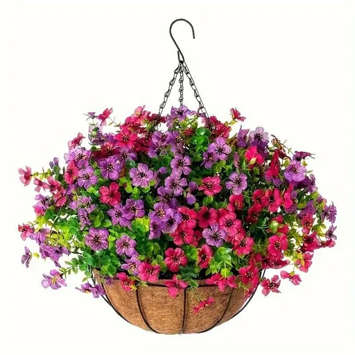 Hanging Artificial Flower Basket Yellow And Orange Blooms Home Decor Garden - Multi-color - Size 6