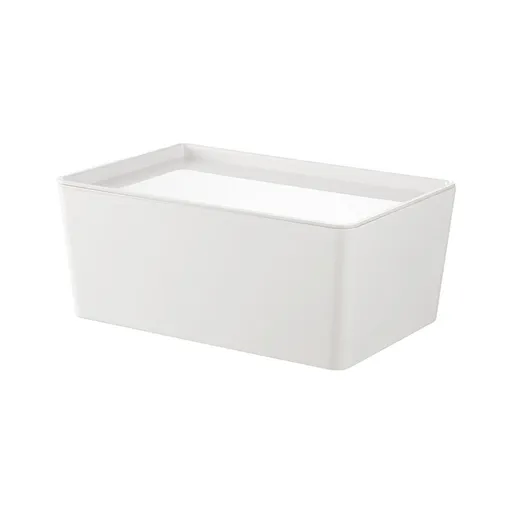 White Plastic Storage Box with Tray Style Lid 1 Liter Capacity for Organizing Decor Snacks Makeup and Household Items in Cabinets Bathrooms or Small Spaces