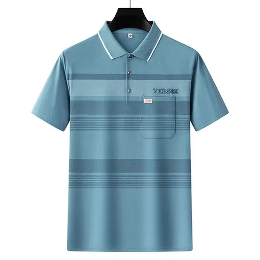 Men Summer Cotton Polo Shirt Loose Breathable B011 light blue XL