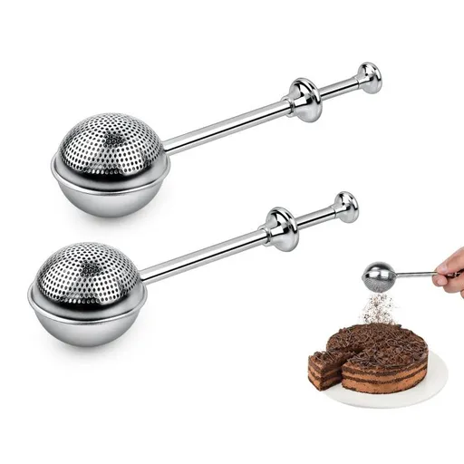 Flour Sifter 304 Stainless Steel Flour Duster Tea Strainer set of 2 Spring-operated Handle Strainer for Baking, Sifting Sugar