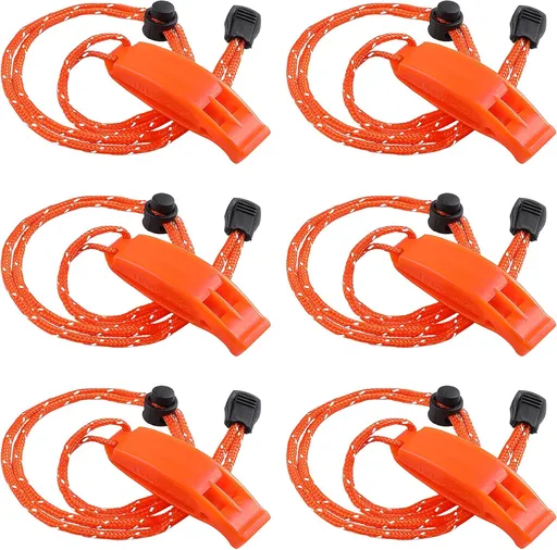 6PCS Safety Survival Whistles with Adjustable Reflective Lanyard Emergency Plastic Whistle Marine Whistle