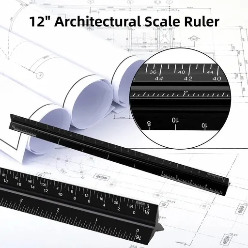 Aluminum Alloy Black Triangular Ruler Imperial Laser Engraved Architect Tool