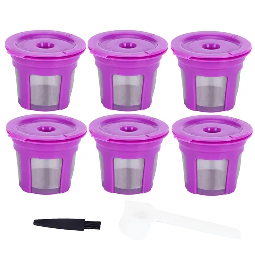 Coffee Capsule Brush Spoon Set Reusable Filter Cup for KEURIG 2.0 Purple 6 Piece