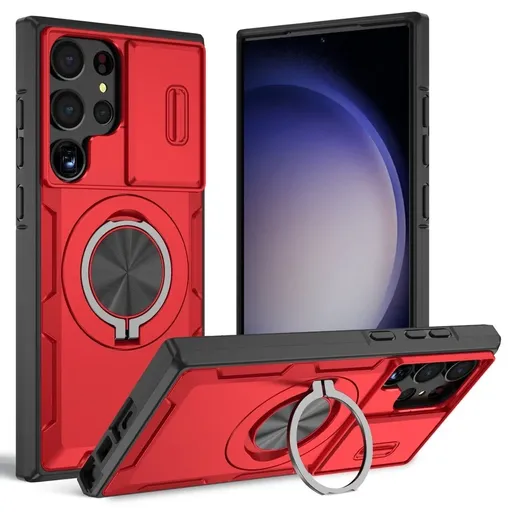 2-in-1 Magnetic Sliding Lens Case, Red for Samsung S23Ultra