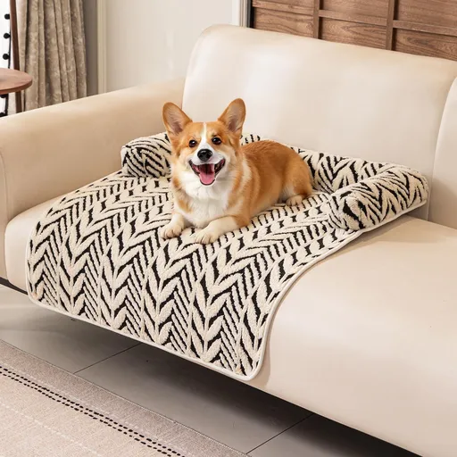 Ultra-Soft Plush Pet Sofa Bed with Bolster Support, Washable Couch Protector Mat for Cats and Small to Medium Dogs, Multi-Scenario Use for Home, Car, or Outdoor (M, Black)