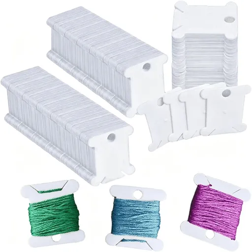 300 Pieces Plastic Floss Bobbins for Cross Cotton Thread Craft Diy Sewing Storage, Thread Organizer Holder, Embroidery Thread Cards Cross Stitch Bobbin, White