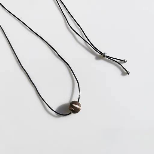 Vintage Geometric Natural Stone Bead Pendant Necklace Adjustable Black Rope Collarbone Chain Unisex Boho Jewelry Gift-Australian Zebra Stone