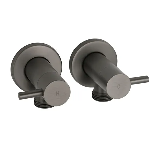 Gun Metal Grey Washing Machine 1/4 Turn Hot Cold Water Mixer Tap Set Watermark