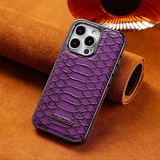 snake-pattern leather phone case, fingerprint-resistant phone case, high-end leather phone case, stylish phone case, durable phone case, Australia - Purple - Size iPhone 16