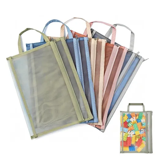 5 Pack Mesh Zipper Pouches A4 Storage Bags with Handle for Puzzles Blocks Toys