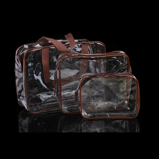 HDWISS PVC Transparent Cosmetic Bag Travel Storage Cube Brown Large size 30*22*10