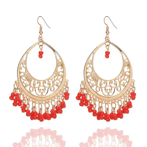 Women Gold Hollow Out Earrings Bead Dangle Earrings Vintage Plated Tassel Earrings Bridal Shower Gifts Jewelry for Women （2pcs）