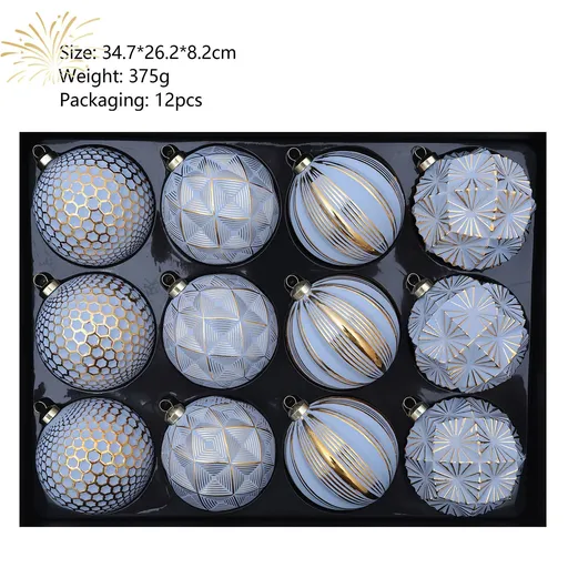 12-Piece Dopamine Christmas Ball Gift Set: 8cm polystyrene, shatterproof and durable, macaron-colored with painted gold foil textures, light luxury and healing, perfect for decorating Christmas trees and home ambiance./purple