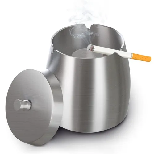 Stainless Steel Ashtray with Lid - anti-slip Base Ashtray, Portable Ashtray, Suitable for Indoor and Outdoor Use