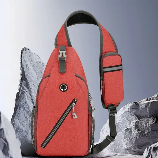 Sling Backpack, Small Sling Bag with Phone Holder on Strap, Hiking Daypack Chest Bag, Travel Shoulder Bags, Sling Backpack with Anti-theft Pocket, Red (A)
