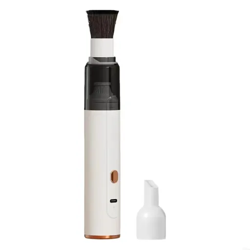 White Cordless Dust Buster Vacuum Cleaner- Cordless Mini Dust Cleaner with Soft Brush Attachment, USB Rechargeable Desktop and Keyboard Cleaning Tool