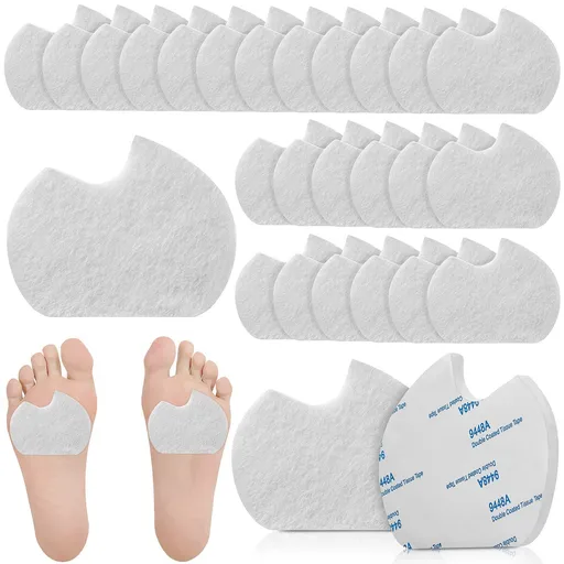24 Pieces Ball of feet Pain Felt Forefoot Cushion Pads Self-Adhesive Foot Cushion Pads for Men Women Dancing Pain Relief (White)