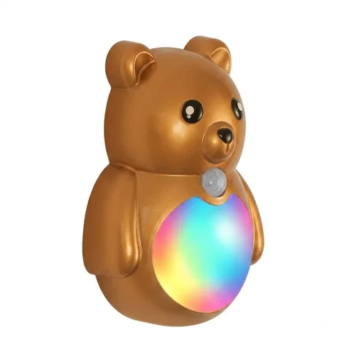 Adorable Cartoon Bear Magnetic Motion Sensor Night Light – Rechargeable LED Wall Lamp with Warm and Rainbow Glow, Cordless Stick-On Lighting for Bedroom, Hallway, Staircase, and Kitchen (Gold, 1PCS)