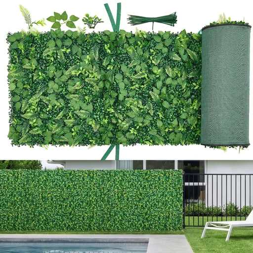 Artificial Plant Wall, 4 PCS 61 x 243.8 cm Artificial Boxwood Panels, Sun Protection Greenery Backdrop Privacy Hedge Fence, Fake Grass Screen for Wedding, Indoor, Outdoor Garden, Backyard