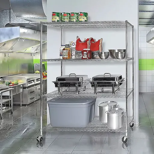 Wire Storage Rack – 150x45cm Chrome Shelving with Wheels