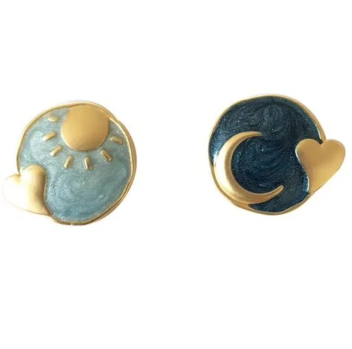 Clip on Earrings for Women Dangle, Asymmetrical Sun and Moon Earrings, Gold Long Boho Earrings Dangling Chain Drops -2pcs
