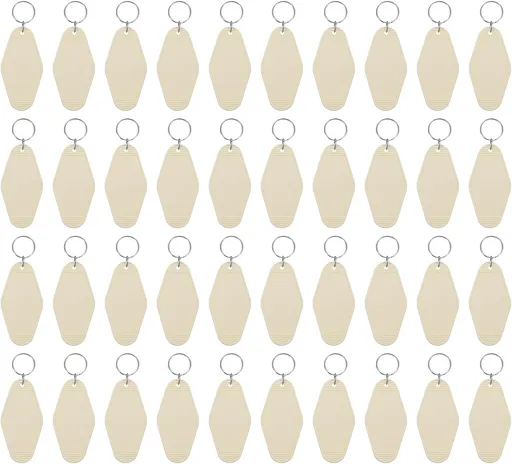 40pcs Hotel Keychains Blank Vintage Plastic Rhombus Motel Keychains Hotel Key Tags Rings for DIY Luggage Labels