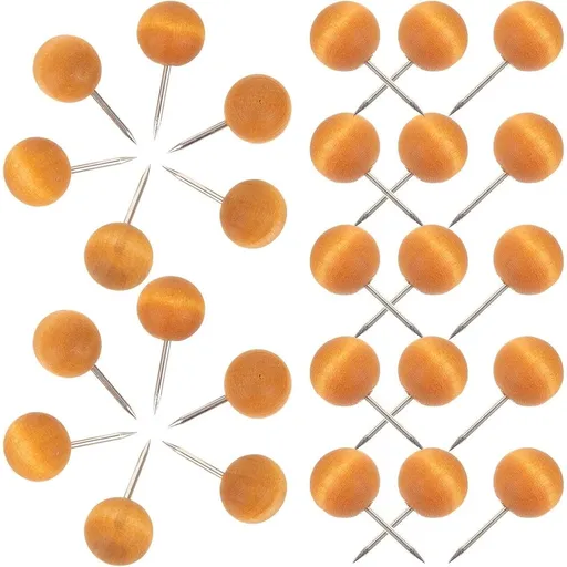 100Pcs Decorative Wooden Push Pins Round Head Khaki for Photos Notes Cork Boards Maps