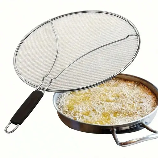 13 Inch Stainless Steel Oil Splatter Sieve Frying Pan Fine Mesh Prevent Hot Oil Splashing Cooking Guard Protect Skin Keep Kitchen Clean Easy Store Ring Buckle Design