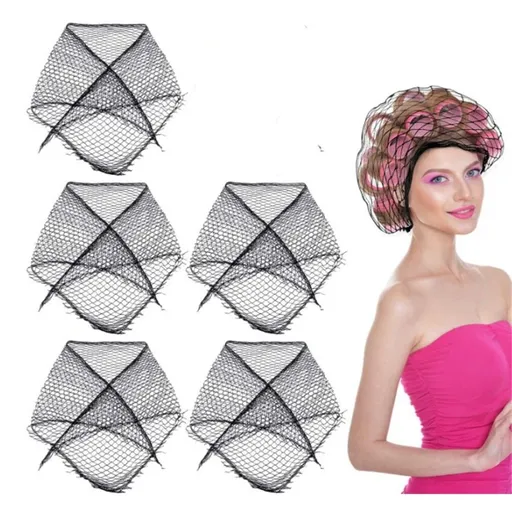 5 Pieces Triangle Hair Nets,Black Triangular Mesh Scarf,Large Cotton Hair Nets,Hairnets for Rollers,Mesh Plopping Cap for Women for Drying Curly Hair (Black)