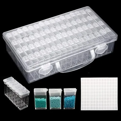 64 Grid Diamond Painting Storage Containers Diamond Art Accessories Tool Box Craft Storage with Adjustable Dividers for Beads,Art DIY,Crafts,Jewelry,Plastic Organizer with Label Stickers