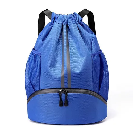 Gym Drawstring Backpack Fitness Bag Lightweight with Shoe Compartment Gym Bag - Blue