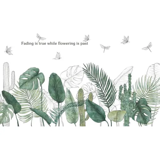 Green Leaf Tropical Plants Wall Stickers, Peel and Stick Palm Tree Plant Leaves Wall Decals, DIY Wall Art Decor Home Decorations